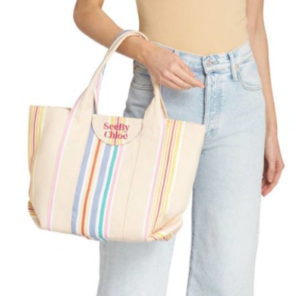 See by Chloé Laetizia Striped Tote Bag in Smooth Tan MSRP$450 Great Reviews - Picture 4 of 13